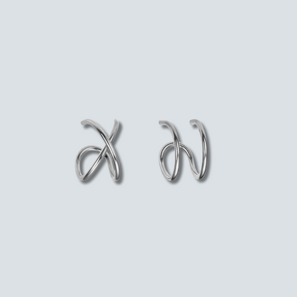 Pair of silver earrings on a light gray background
