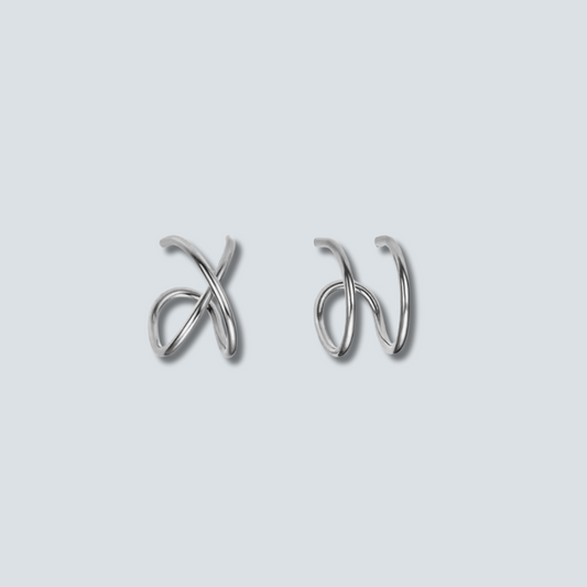 Pair of silver earrings on a light gray background